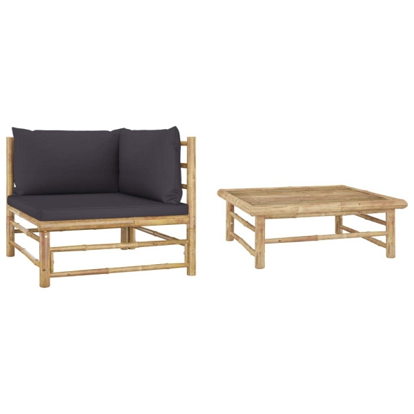 vidaXL 2-tlg. Garten-Lounge-Set mit Dunkelgrauen Kissen Bambus, 313152