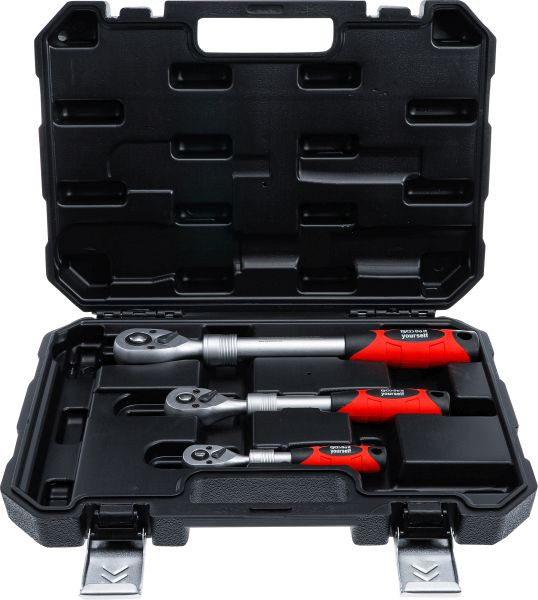 BGS Umschaltknarren-Satz, ausziehbar, Abtrieb Außenvierkant 6,3 mm (1/4") - 10 mm (3/8") - 12,5 mm (1/2"), 3-teilig, 72113