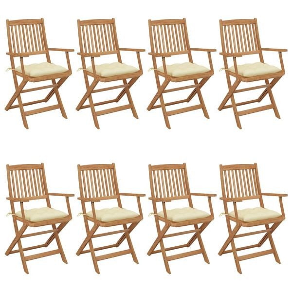 vidaXL Klappbare Gartenstühle 8 Stück mit Kissen Massivholz Akazie, 3074984