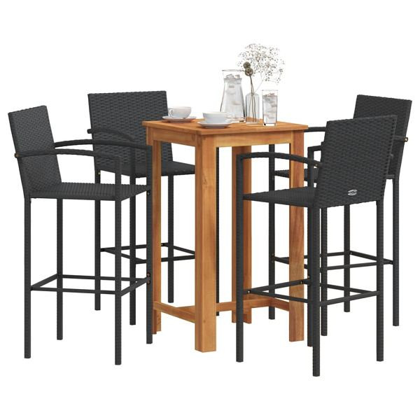 vidaXL 5-tlg. Gartenbar-Set Schwarz Massivholz Akazie und Poly Rattan, 3295276