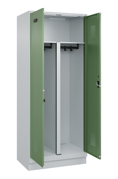 C+P PSA Schwarz-Weiß-Spind Evolo PLUS, mit Sockel, 2 Abteile, 1950x800x500mm, 70, Frontfarbe RAL 6011 Resedagrün, Zylinderschloss, 049022-22P S10037