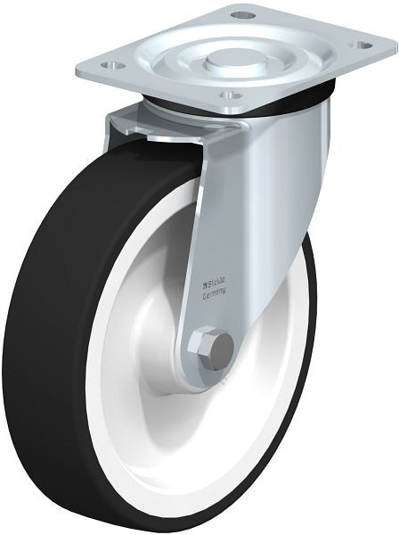 Blickle L-POTH 200R Stahlblech-Lenkrolle, mittelschwere Ausführung, mit Anschraubplatte, Thermoplastisches Polyurethan, Grau, 44560