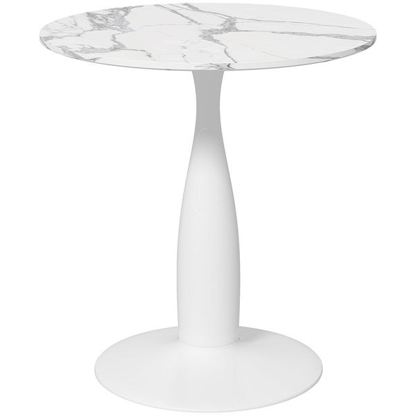 HOMCOM Runder Esstisch, pulverbeschichteter Stahl, MDF mit Melamin, rutschfeste Füße, 70 x 74 cm, Weiß, 83A-071V81WT