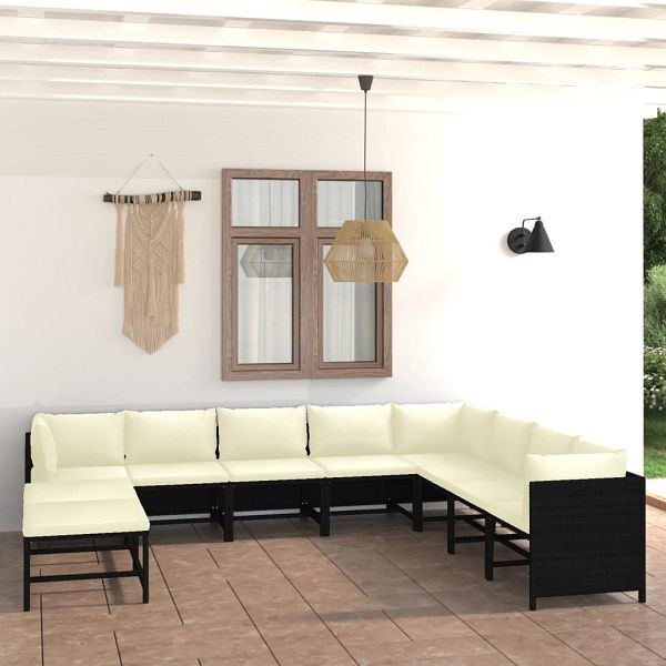vidaXL 9-teilig Garten-Lounge-Set mit Kissen Poly Rattan Schwarz, 3059800