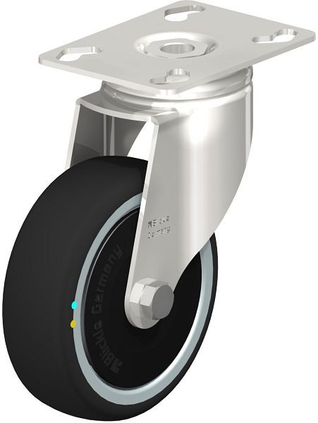 Blickle LKPXA-PATH 101KD-ELS-FK Edelstahl-Apparate-Lenkrolle mit Anschraubplatte, Thermoplastisches Polyurethan, Grau, 853518