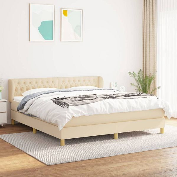 vidaXL Boxspringbett mit Matratze Creme 180x200 cm Stoff, 3127066