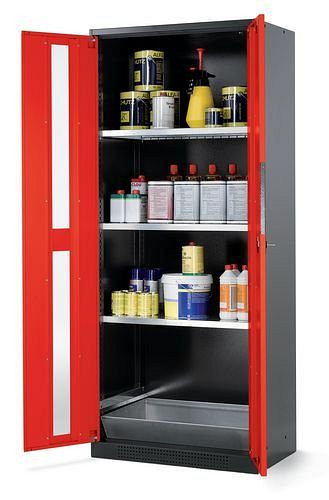 asecos Chemikalienschrank Systema CS-83G, Korpus anthrazit, rot, 3 Einlegeböden und Bodenwanne, 202664