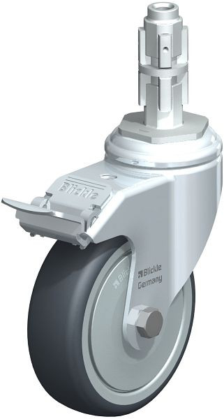 Blickle LKRA-TPA 101K-11-FI-FK-E13 Apparate-Lenkrolle mit Expander & Feststeller, Thermoplastisches Gummi-Elastomer, Grau, 635011