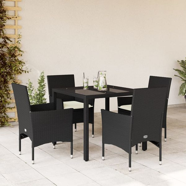 vidaXL 5-teilig Garten-Essgruppe mit Kissen Schwarz Poly Rattan und Glas, 3278538