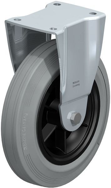 Blickle BH-VPP 250R-SG Stahlblech-Bockrolle, Schwerlast-Ausführung, mit Anschraubplatte, Vollgummi, Grau, 670190