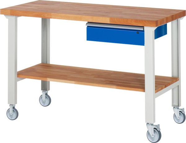 RAU Fahrbare Werkbank 7001A7, 1500x700x1000mm, je 2 Bockrollen und Lenkrollen, 05-7001A7-157B4S22.11