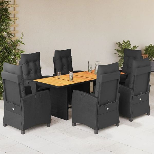vidaXL 7-teilig Garten-Essgruppe mit Kissen Schwarz Poly Rattan, 3212707