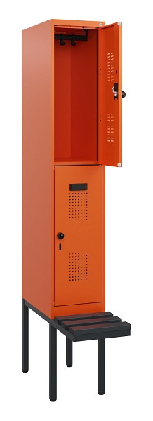 C+P Doppelstock-Spind Evolo PLUS, Bank, 2 Fächer, 1950x300x815mm, 2004/2004, Drehriegel, Sitzfläche Kunststoff, 0493405-10 S10127