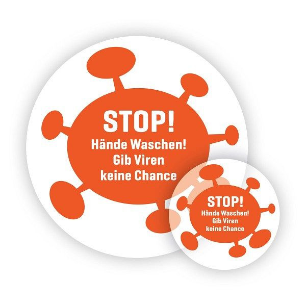 WERO Aufkleber: Stop! Hände waschen! Gib Viren keine Chance!, 10x10 cm, 20395020