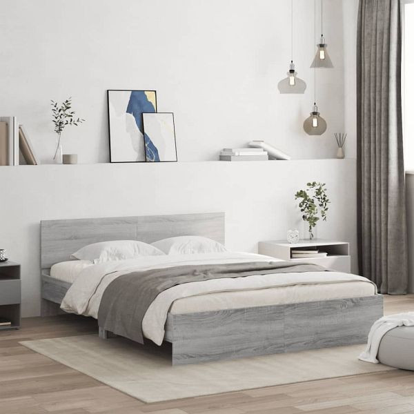 vidaXL Bettgestell mit Kopfteil Grau Sonoma 140x190 cm, 3207502