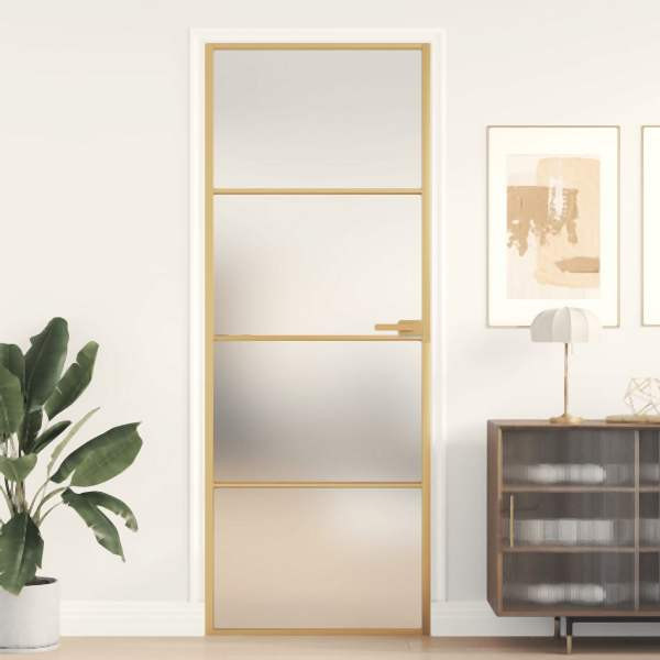 vidaXL Innentür Schlank Golden 76x201,5 cm Hartglas und Aluminium, 155136
