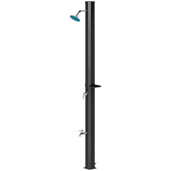 Outsunny Solardusche 35 Liter Solar Gartendusche mit Wasserhahn Duschkopf Handbrause seitliche Tablett, bis 55 °C Schwarz, A20-498V00BK