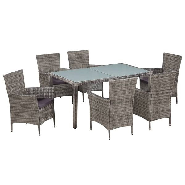 vidaXL 7-teilig Garten-Essgruppe mit Auflagen Poly Rattan Grau, 44071