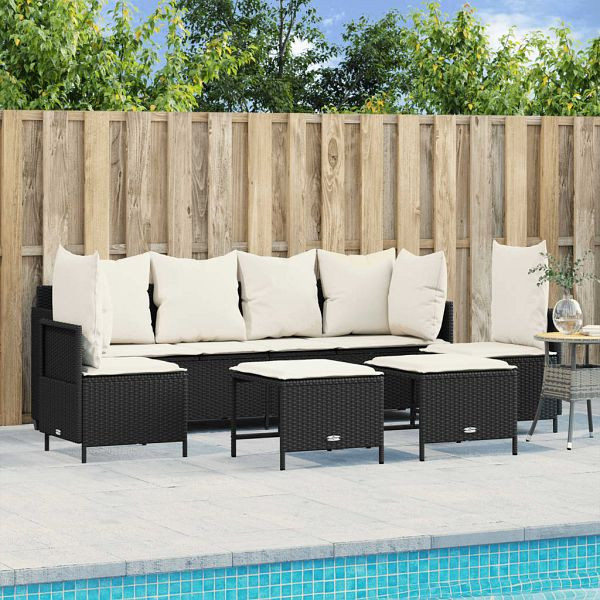 vidaXL 5-teilig Garten-Sofagarnitur mit Kissen Schwarz Poly Rattan, 3261545