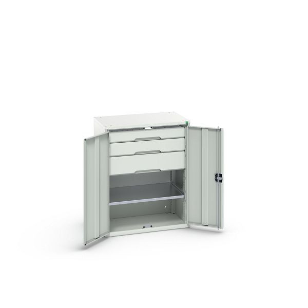 bott verso Flügeltürschrank mit Schubladen, mit 1 Fachboden und 3 Schubladen, BxTxH: 800 x 550 x 1000 mm, Lichtgrau / Lichtgrau, 16926454.16