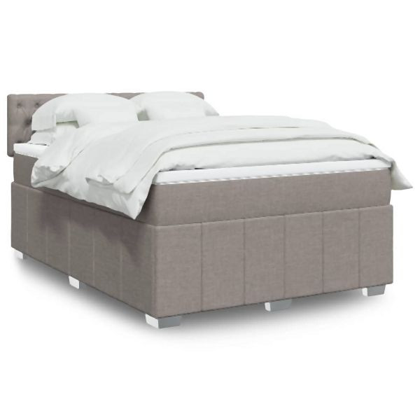 vidaXL Boxspringbett mit Matratze Taupe 140x200 cm Stoff, 3287102