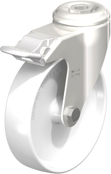 Blickle LKRXA-PO 126G-FI Edelstahl-Apparate-Lenkrolle mit Rückenloch & Feststeller, Polyamid, Weiß, 758425