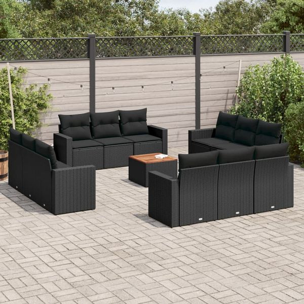 vidaXL 13-teilig Garten-Sofagarnitur mit Kissen Schwarz Poly Rattan, 3256384