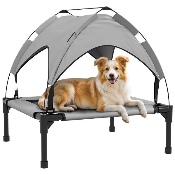 PawHut Erhöhtes Hundebett kühlendes Hundebett Oxford-Gewebe Tragetasche inklusive 92 x 76 x 18 cm Hellgrau, D04-272V01LG