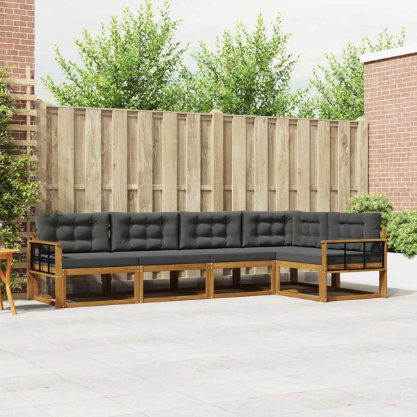 vidaXL Outdoor-Sofagarnitur mit Kissen 5-teilig Natur und Anthrazit, 3367590