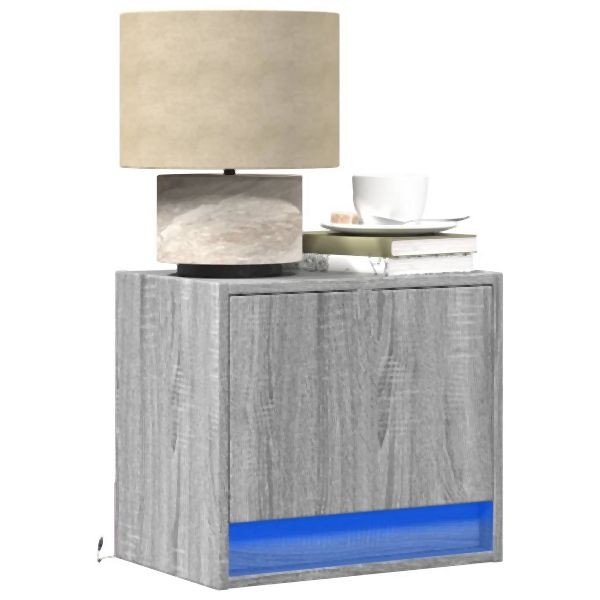vidaXL Wand-Nachttische mit LED-Leuchten 2 Stk. Grau Sonoma, 852086