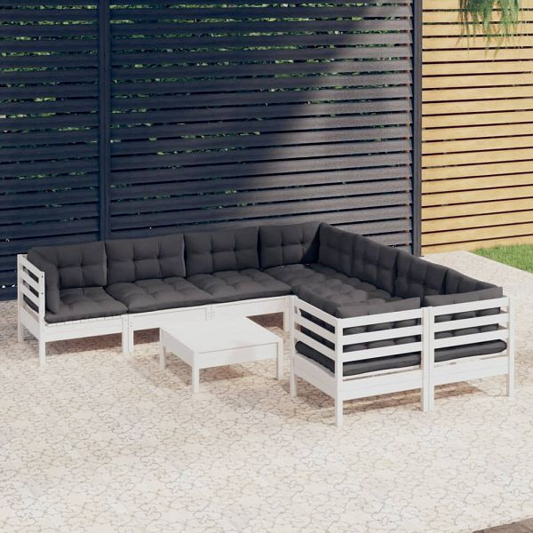 vidaXL 9-teilig Garten-Lounge-Set mit Kissen Weiß Kiefernholz, 3096978