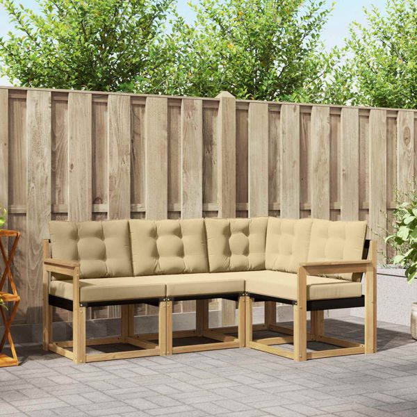 vidaXL Outdoor-Sofagarnitur mit Kissen 4-teilig Weiß und Beige, 3389423
