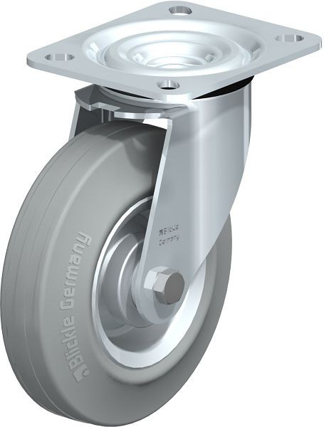 Blickle L-V 125R-SG Stahlblech-Lenkrolle, mittelschwere Ausführung, mit Anschraubplatte, Vollgummi, Grau, 59600