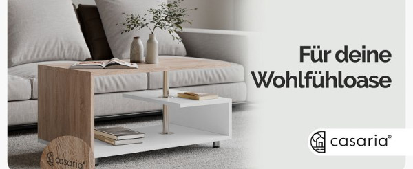 casaria Couchtisch Orlando Weiß/Eiche 95x55x50cm, 109707