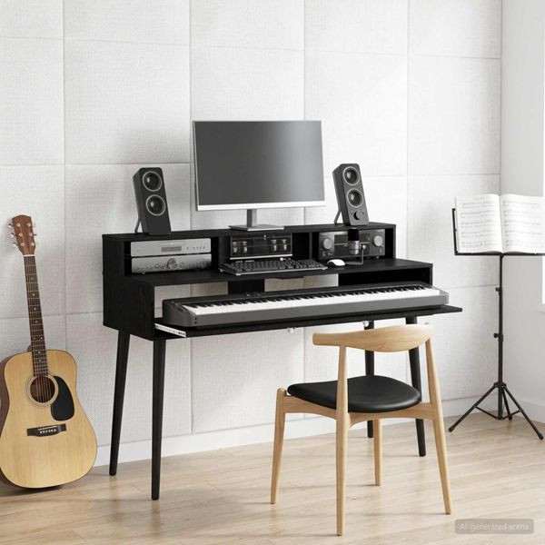 vidaXL Studiotisch Schwarz Eichen-Optik 130 x 42,5 x 36 cm, 8006725