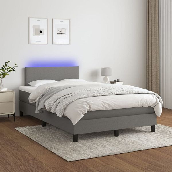 vidaXL Boxspringbett mit Matratze & LED Dunkelgrau 120x200 cm Stoff, 3132982