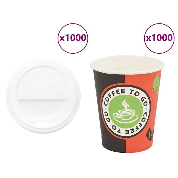 vidaXL Pappbecher mit Deckeln 1000 Stk. 8oz 240ml, 3325212