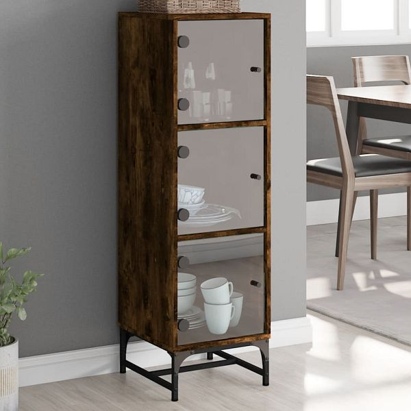 vidaXL Highboard mit Glastüren Räuchereiche 35x37x120 cm, 836564