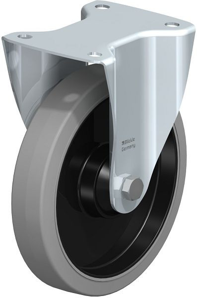 Blickle B-POEV 201K-SG Stahlblech-Bockrolle, mittelschwere Ausführung, mit Anschraubplatte, Elastik-Vollgummi, Grau, 850415