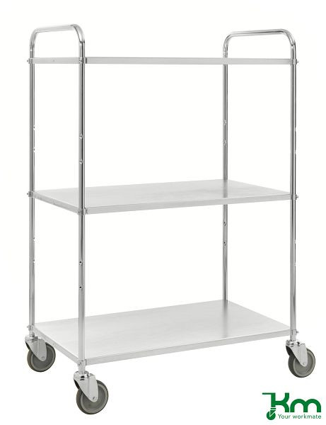 Kongamek Leichter Etagenwagen, 4 Lenkrollen, 2 davon mit Bremsen, Verzinkt, 3 Böden, KM4123-EB