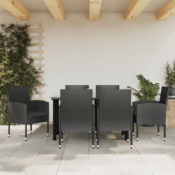 vidaXL 7-teilig Garten-Essgruppe Schwarz Poly Rattan und Stahl, 3203347