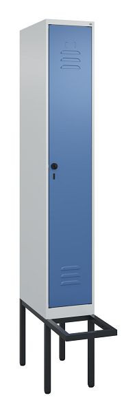 C+P Umkleidespind Classic PLUS, 2120x300x815mm, 7035/5023, Drehriegel, Buche-Sitzleisten, je 2 Doppel-Haken, 0800407-10F S10005