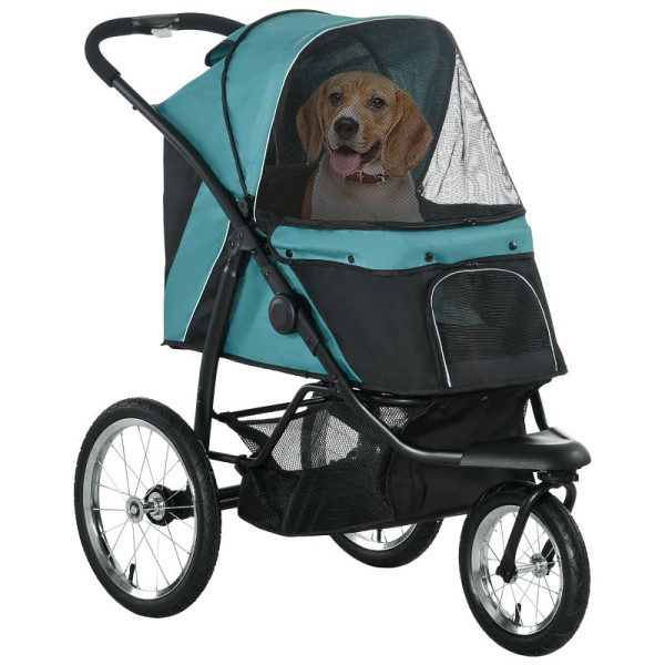 PawHut Hundewagen, klappbar, Sonnenschutz, Netzfenster, Ablagekorb, Dunkelgrün, 111 x 58 x 107 cm, D00-164V00DG