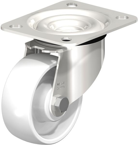 Blickle LEX-PO 80XR Edelstahl-Lenkrolle mit Anschraubplatte, Polyamid, Weiß, 645127