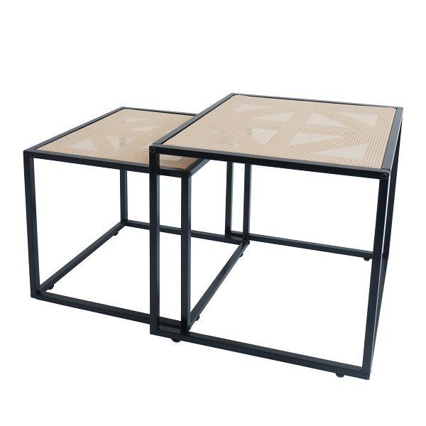 Mendler 2er-Set Beistelltisch HWC-N88, Kaffeetisch Wohnzimmertisch Loungetisch, Geflecht Rattan-Optik, 109696