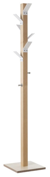 Deskin Garderobenständer aus Holz, 6 Haken Schirmständer, Weiß, 350 x 350 x 1780 mm, 331939