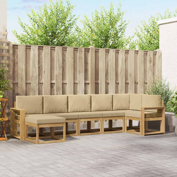 vidaXL Outdoor-Sofagarnitur mit Kissen 7-teilig Weiß und Beige Polyester, 3387952