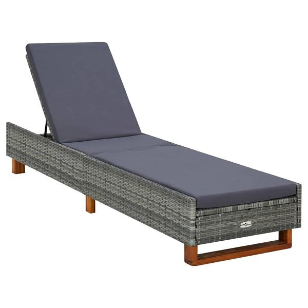 vidaXL Sonnenliege mit Auflage Poly Rattan Grau, 310473