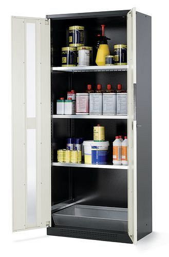 asecos Chemikalienschrank Systema CS-83G, Korpus anthrazit, weiss, 3 Einlegeböden und Bodenwanne, 202667