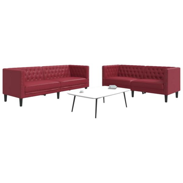 vidaXL 2-teilig Chesterfield-Sofa-Set Weinrot Kunstleder, 3209278